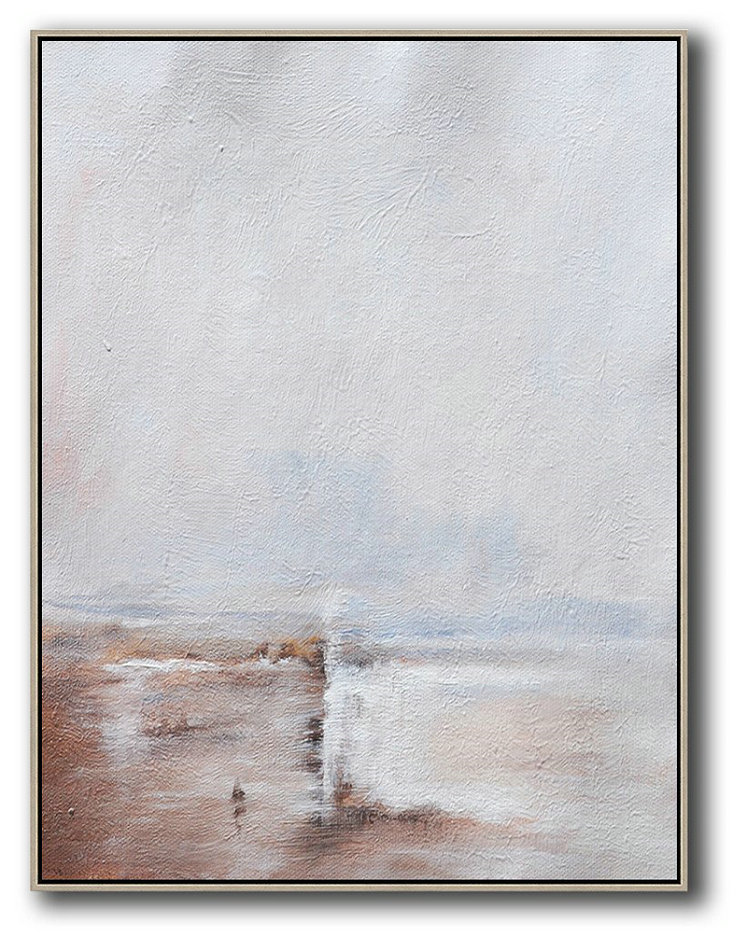 Oversized Abstract Landscape Painting,Contemporary Art Canvas Painting,Grey,White,Pink